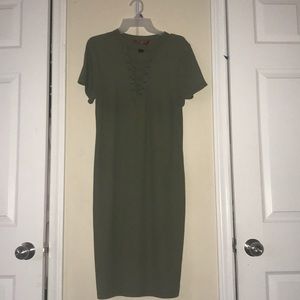 Olive Green Deep V Neck Bodycon Ribbed Dress